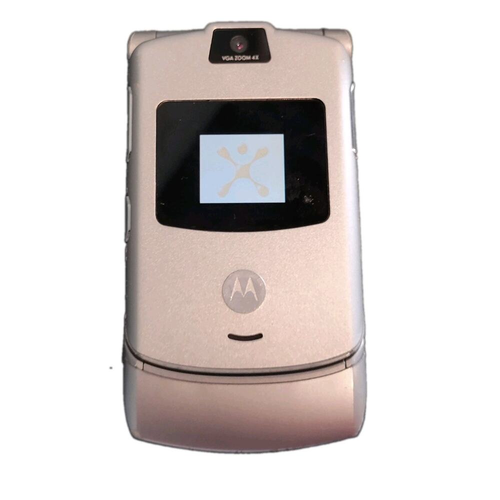 Motorola RAZR V3 Flip Cell Phone Silver Vintage Tested Works Needs Battery - Picture 3 of 4
